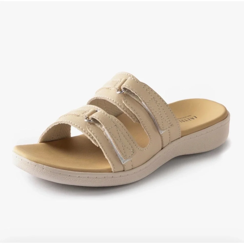 Lazystep Slide Sandals Size 6 Beige New Adjustable Double Strap Comfort Shoes